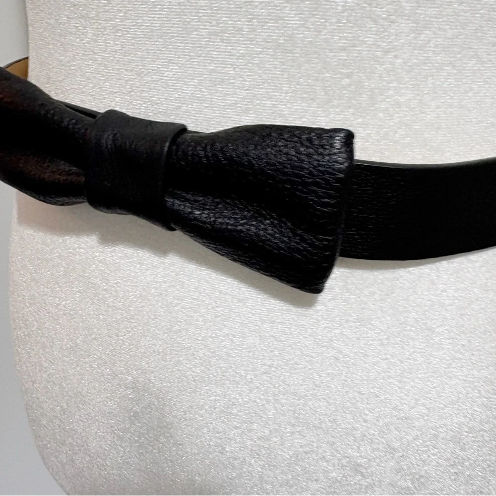 Kate Spade In The Loop Bow Belt Pebbled Black Leather Size XS Small 28”